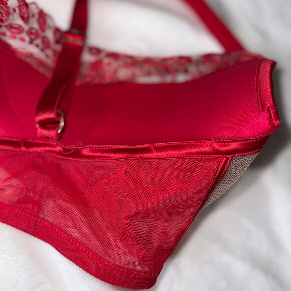 Honey Birdette 36H Red Embroidered Mesh Balcony Bra Cage Detail Missing Chain - Picture 11 of 16